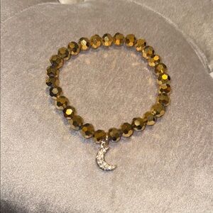 Gold Beaded Bracelet with Crescent Charm